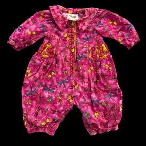 Vtg 90s Chicken Noodle San Francisco Pink Dragonfly Ladybug Bubble Jumper 18 M